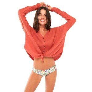 S Urban Outfitters Out From Under Coral Oversized Waffle Knit Thermal Cardigan